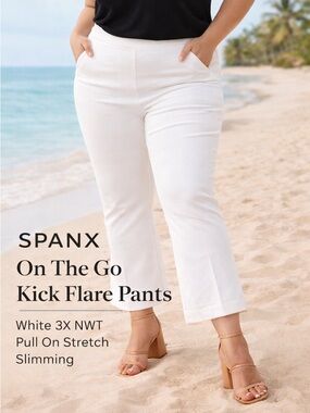 SPANX On The Go Kick Flare Pants White Plus 3X NWT Stretch Work Travel Slimming